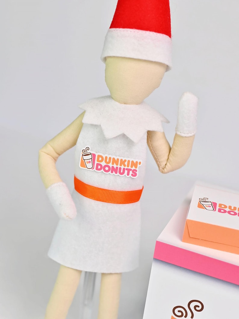 Dunkin Donuts Elfen Display Prop, Puppenkostüm, Elfenkleidung, Weihnachtself, Regal für Ihre Urlaubself, Elfenaccessoires und Requisiten Bild 8