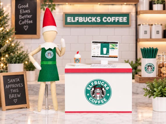 Elf Bucks Coffee Shop Display Prop, Doll Costume, Elf clothes, Christmas Elf, Holiday Elf, Elf Accessories and Props, Each Individual Item