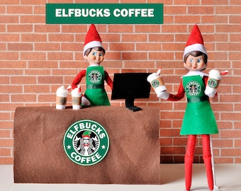 ELFBUCKS Coffee Shop Employees, Elf Apron with coffee cup, Elf clothing, elf accessories, Santa's helpers