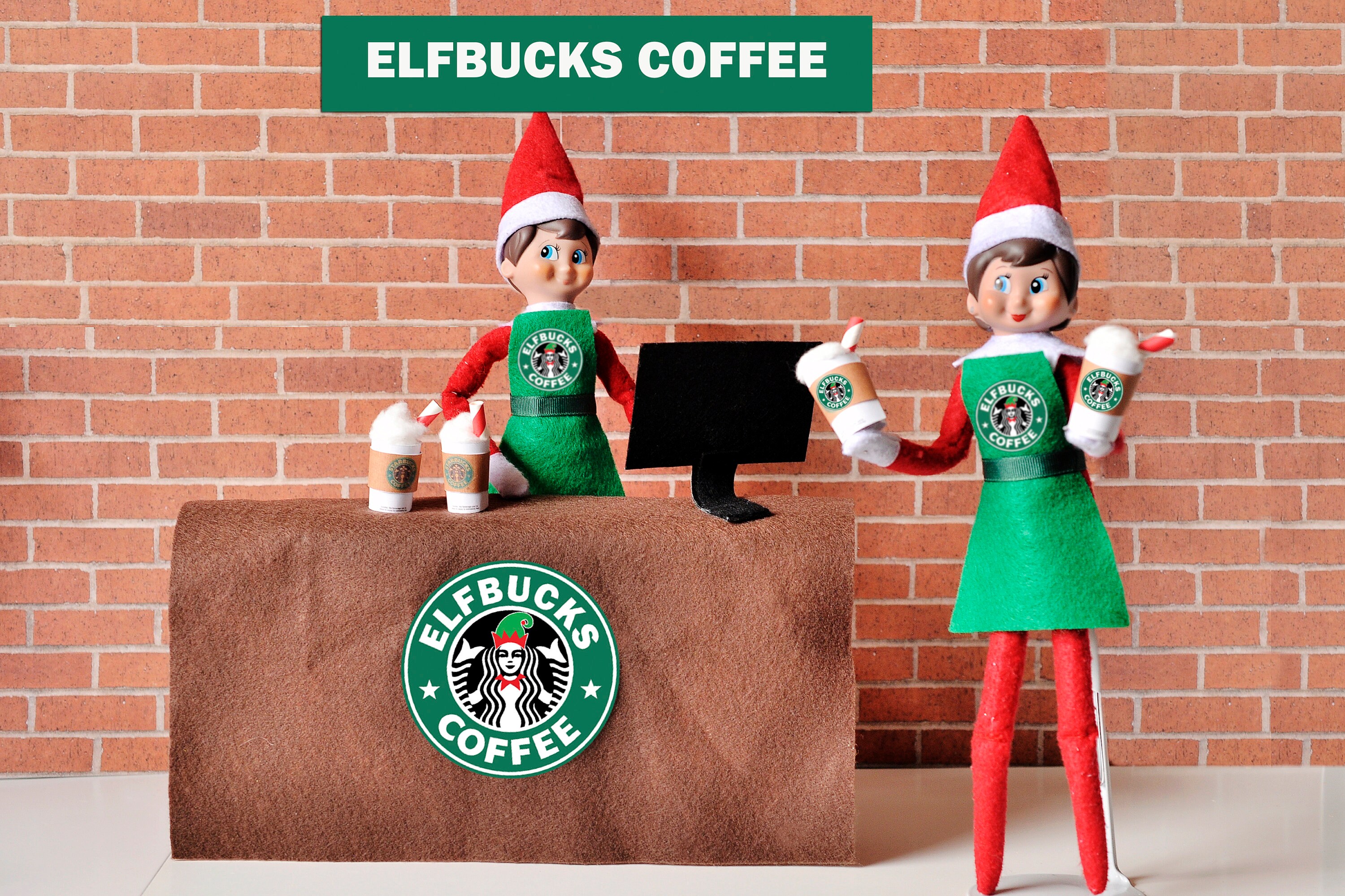 ELFBUCKS Coffee Shop Employees Elf Apron with coffee cup Elf Etsy