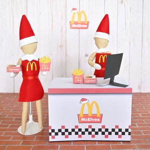 McElves fastfooddisplay, elfenrekwisieten, kostuum voor elfpoppen, elfenkleding, kerstelf, vakantieelf, accessoires en rekwisieten voor elfen, elk item