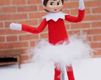 Elf White Glitter Tutu, on the shelf Elf costume, Christmas Elf