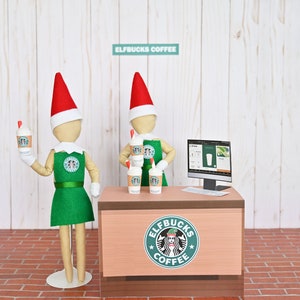 Elf Bucks Coffee Shop Display Prop, Puppenkostüm, Elfenkleidung, Weihnachtself, Weihnachtself, Elfenzubehör und Requisiten, jeder einzelne Artikel