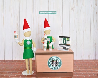 Elf Bucks Coffee Shop Display Prop, Doll Costume, Elf clothes, Christmas Elf, Holiday Elf, Elf Accessories and Props, Each Individual Item