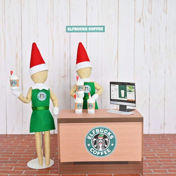 Elf Bucks Coffee Shop Display Prop, Doll Costume, Elf clothes, Christmas Elf, Holiday Elf, Elf Accessories and Props, Each Individual Item