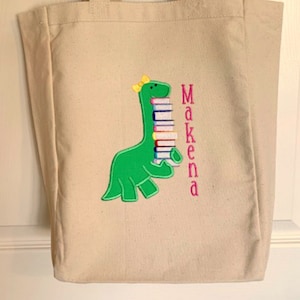Library Book Tote Bag, Book Tote Bag, Personalized Tote Bag, Tote Bag, Personalized dinosaur applique design