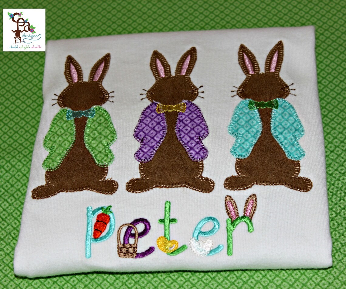 Easter tshirt or one piece Peter Rabbit applique design Etsy