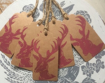 Hand Printed stag Gift tags, Gift tags, stag Gift tags, stag present tags, Christmas Gift tags, Mini tags, small gift tags, Gift tag set,