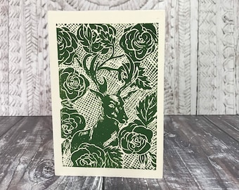 Stag greeting card, stag, wildlife card, linocut card, blank card, cards for her, card for dad, card for mum, stag print, wildlife print