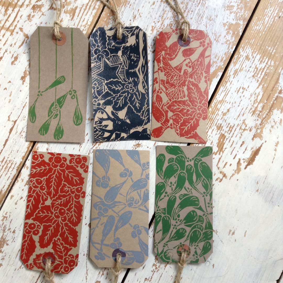 Set of Three Hand Printed Christmas Gift Tags - Etsy UK