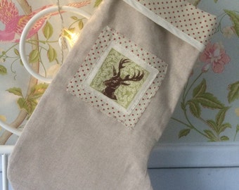 Hand Printed Christmas Stocking, Hand Printed Stag Christmas Stocking