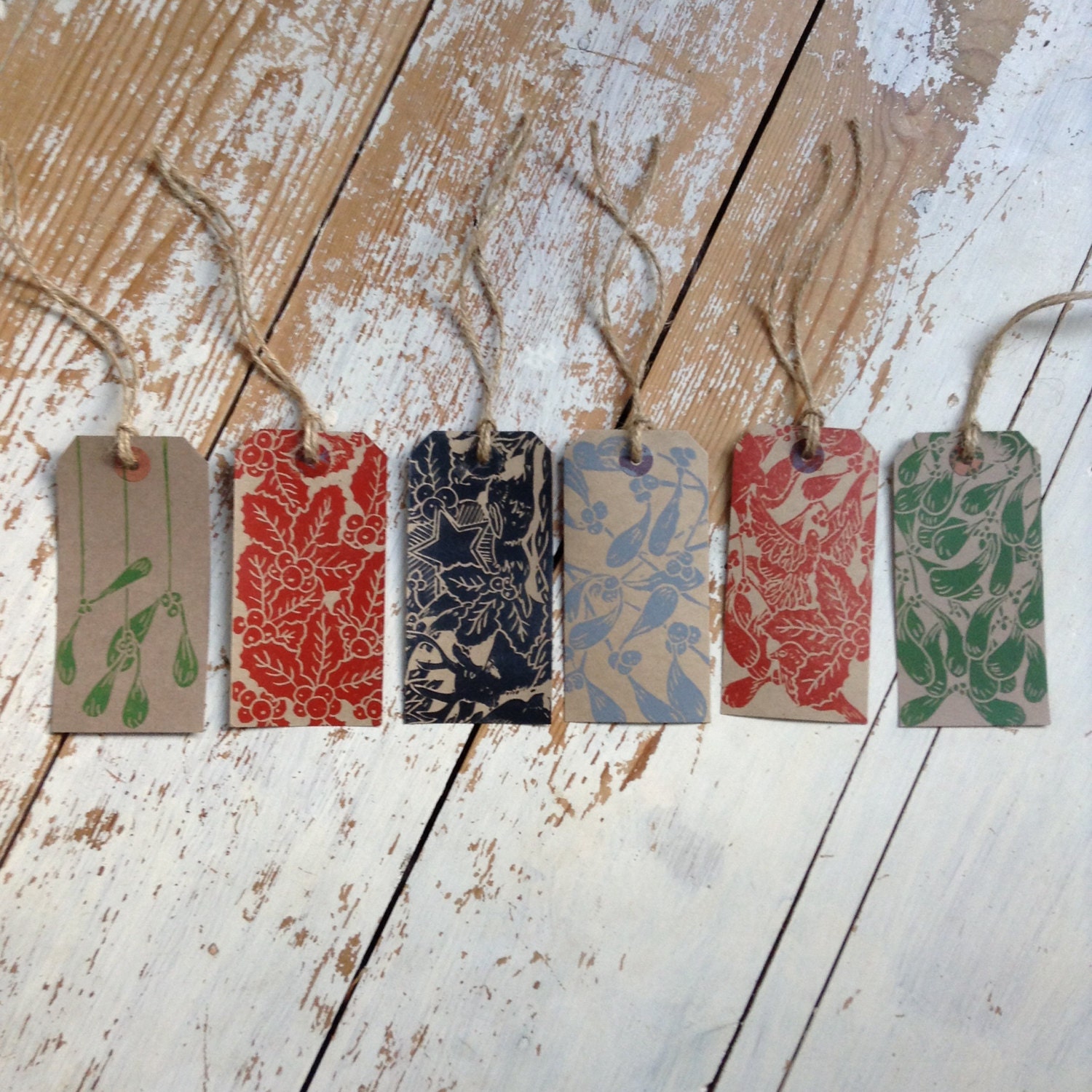 Set of Three Hand Printed Christmas Gift Tags - Etsy UK