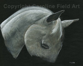 Giclee print of a pastel drawn horse on watercolour paper