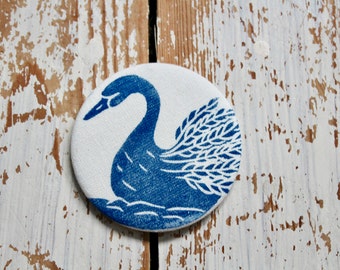 Miroir de poche, miroir, miroir de cygne, impression de cygne, cygnes, imprimé à la main, imprimé lino, cygne linogravé, cadeau de fête des mères, cadeau d’enseignant, cadeau, maman