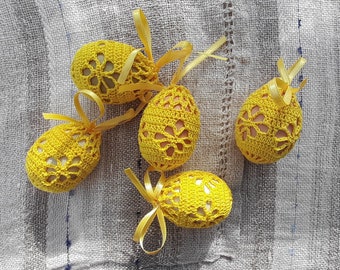 Easter egg covers, Easter decorations, hand crochet eggs, set of 5