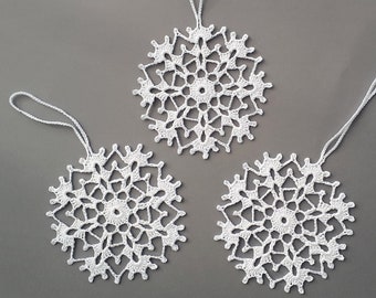 Christmas ornaments, White crochet snowflakes, Home decors, Tree decorations, set of 3