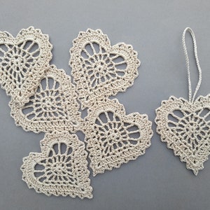 Crochet hearts, beige appliques, Home decorations, Valentine party