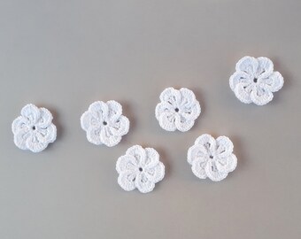 Crochet flower appliques, Small white flowers, Flower motif, Sew on applique, Scrapbooking flowers
