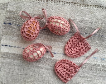 Easter egg covers, Easter decorations, hand crochet eggs, set of 5