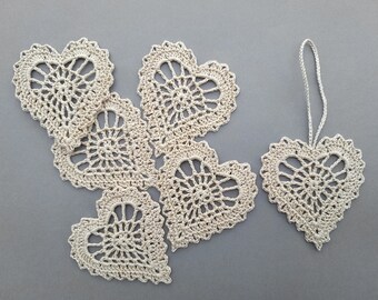 Crochet hearts, beige appliques, Home decorations, Valentine party