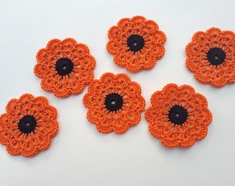 Orange flower appliques, Crochet flower motif, Garland motif, Sew on applique