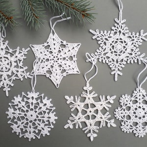 Snowflake ornaments, Crocheted snowflakes, Crochet appliques, Christmas ornament, White home decors image 1