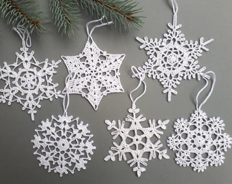 Snowflake ornaments, Crocheted snowflakes, Crochet appliques, Christmas ornament, White home decors