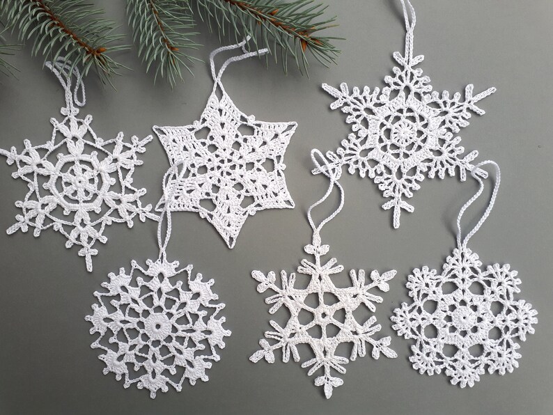 Snowflake ornaments, Crocheted snowflakes, Crochet appliques, Christmas ornament, White home decors image 1