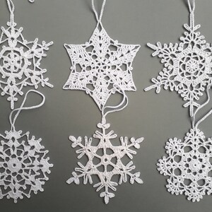 Snowflake ornaments, Crocheted snowflakes, Crochet appliques, Christmas ornament, White home decors image 2