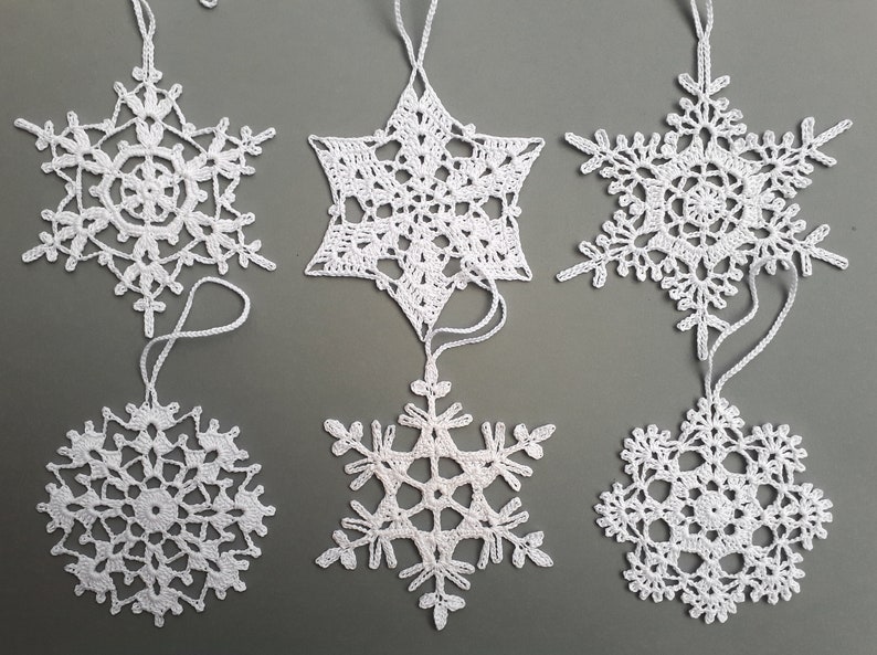 Snowflake ornaments, Crocheted snowflakes, Crochet appliques, Christmas ornament, White home decors image 2