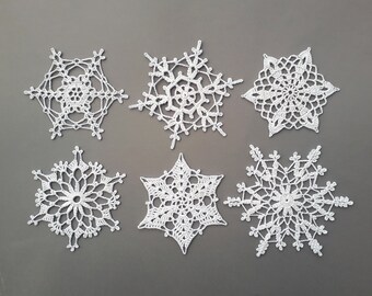 White snowflakes, Christmas home decors, White snowflake ornaments, Wedding decors, appliques, Croshet snowflakes, set of 6