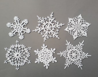 Snowflake ornaments, Crocheted snowflakes, Crochet appliques, Christmas ornament, White home decors