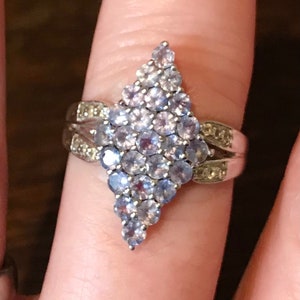 Retro Ladies Silver Ring Diamond Shape 925 Solid Silver Ring, Vintage, Purple Stone