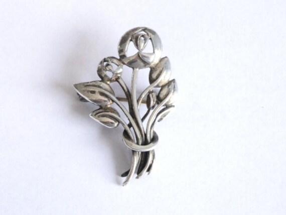 Vintage Kit Heath Sterling Silver Floral Brooch, Art Nouveau Design View 6