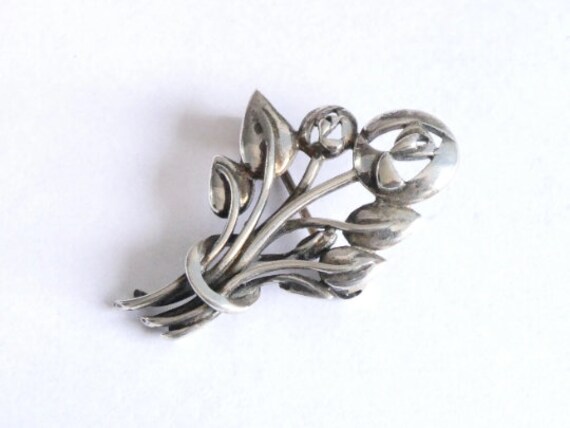 Vintage Kit Heath Sterling Silver Floral Brooch, Art Nouveau Design View 4