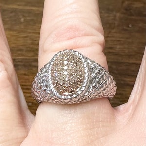 Diamond Ring Vintage Silver Champagne Diamonds Boule Style Chunky Sterling Ring