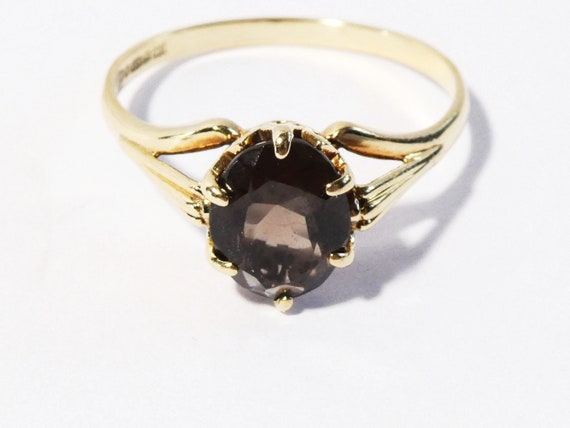 Vintage Smoky Quartz 9ct Gold Ring, UK Size O 1/2