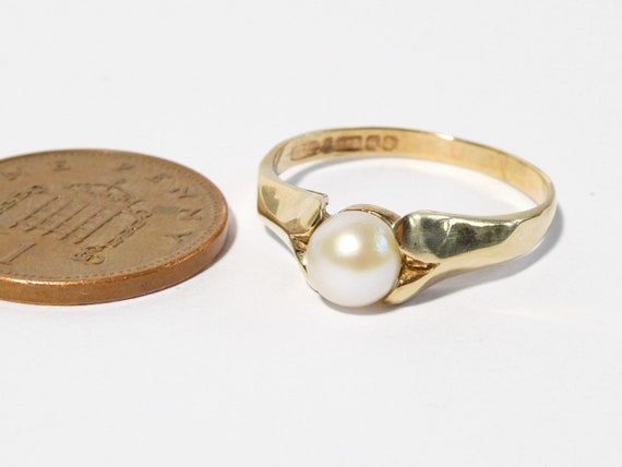 9ct Gold Pearl Solitaire Ring Vintage Real Pearl … - image 6