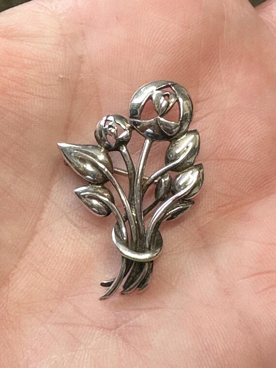 Vintage Kit Heath Sterling Silver Floral Brooch, Art Nouveau Design View 2