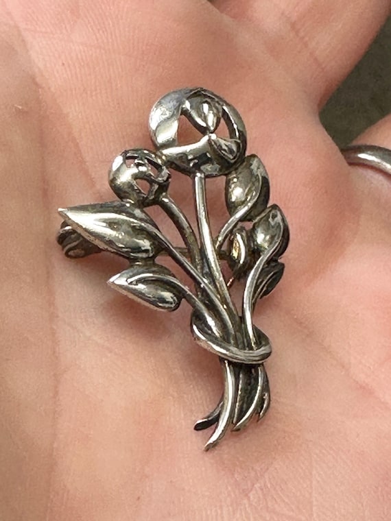 Vintage Kit Heath Sterling Silver Floral Brooch, Art Nouveau Design