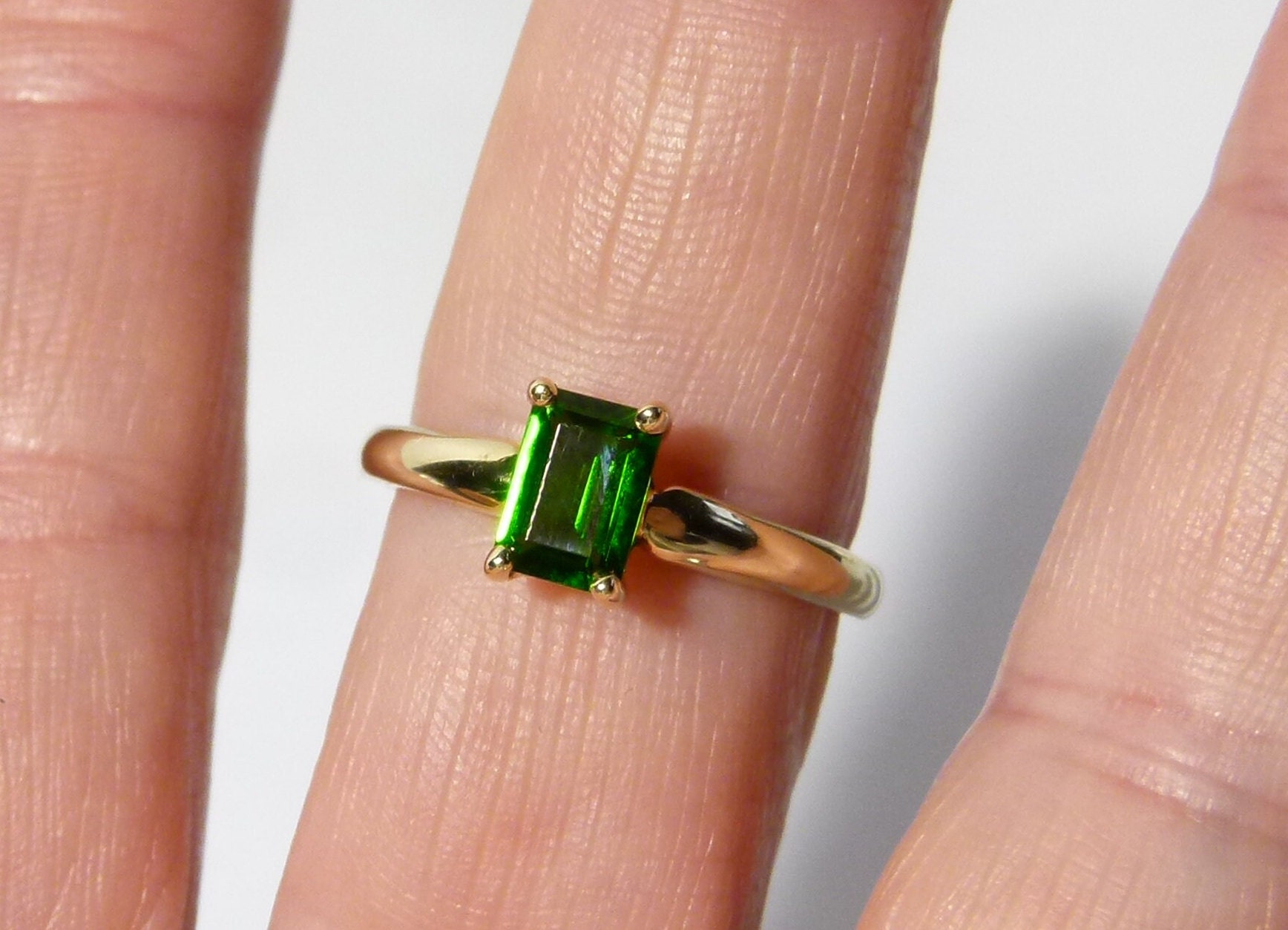 Emerald Cut Green Stone Ring Chrome Diopside QVC Engagement Ring