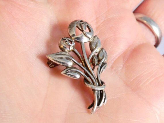 Vintage Kit Heath Sterling Silver Floral Brooch, Art Nouveau Design View 5