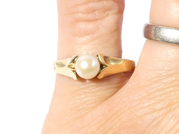 9ct Gold Pearl Solitaire Ring Vintage Real Pearl … - image 7