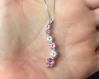 Sterlingzilveren ketting met hanger – roze en witte zirkonia, 18" doosketting