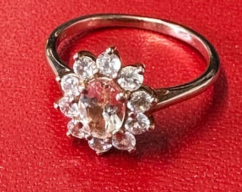 Roségouden sterlingzilveren clusterring: champagnekleurige zirkonia, witte zirkoon