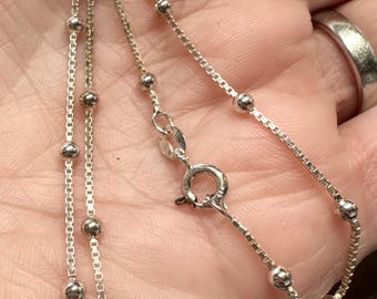 Silver Box Chain Necklace 20 Inches, Sterling Silver Ball Bead Sparkly Unused (7)