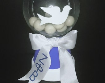 Plato de caramelo inspirado en color Cinta de regalo de vidrio de cerámica blanca azul Gumball personalizada CON CARAMELO