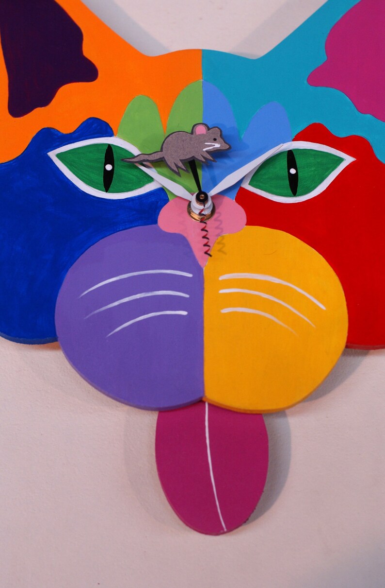 Cat Face Clock Red/yellow Etsy