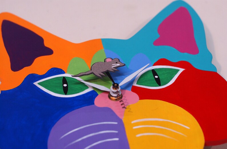 Cat Face Clock Red/yellow Etsy