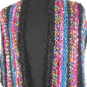Guatemalan Colors hand knit multi colored multi fiber rectangular shawl with long fringe